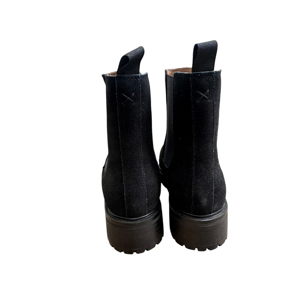 Quince Black Suede Lug Sole Chelsea Boots Ankle Booties Pull On Chunky Heel - Picture 4 of 5